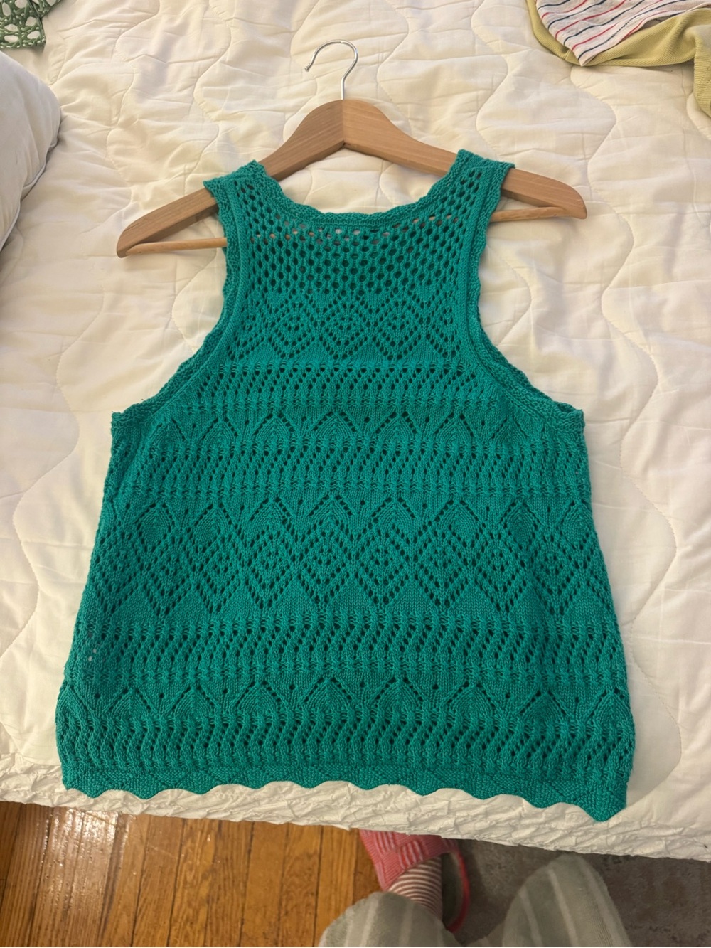 GAP Teal Crochet Knit Tank Top - Sleeveless Openwork Design